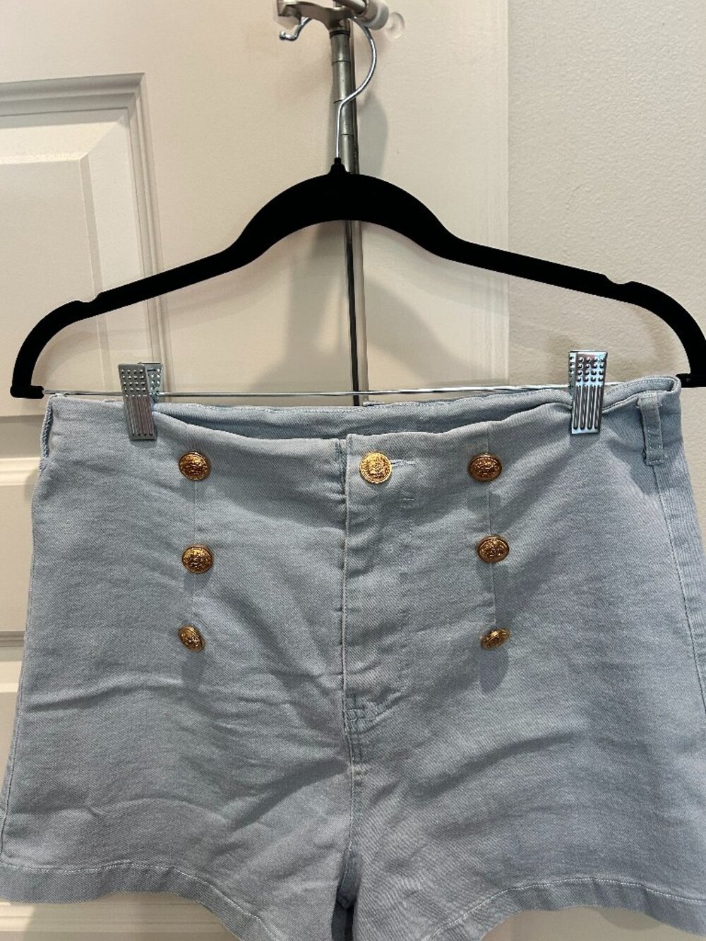 Entro Light Blue Denim Shorts with Gold Button Details
